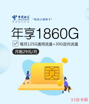 长期优惠:电信小烧烤卡29元套餐155G流量